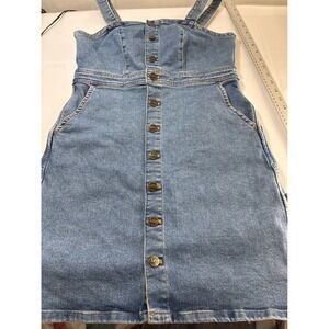Lee Denim Pinafore Dress Medium Wash Button Front Mini Jumper Blue  Y2K‎